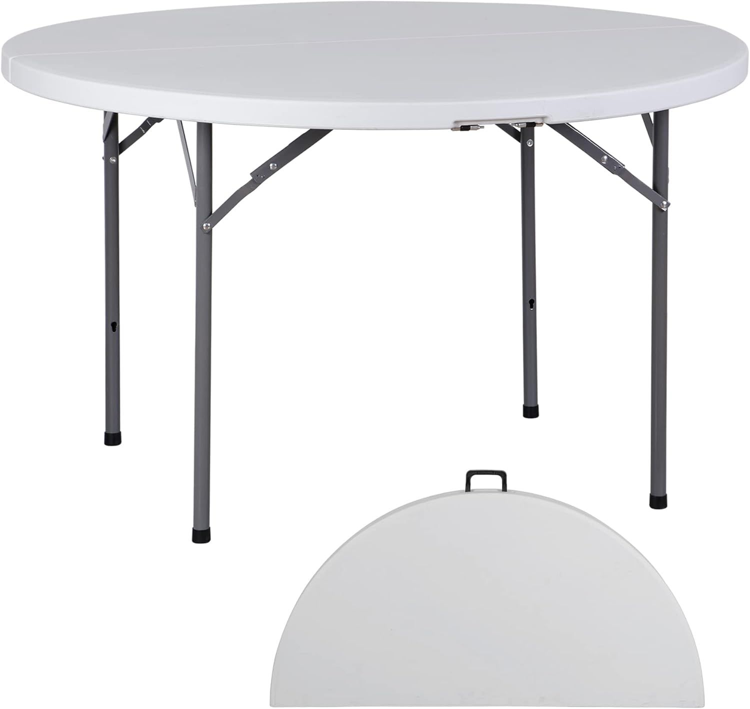 48-Inch White Round Folding Table with Steel Legs