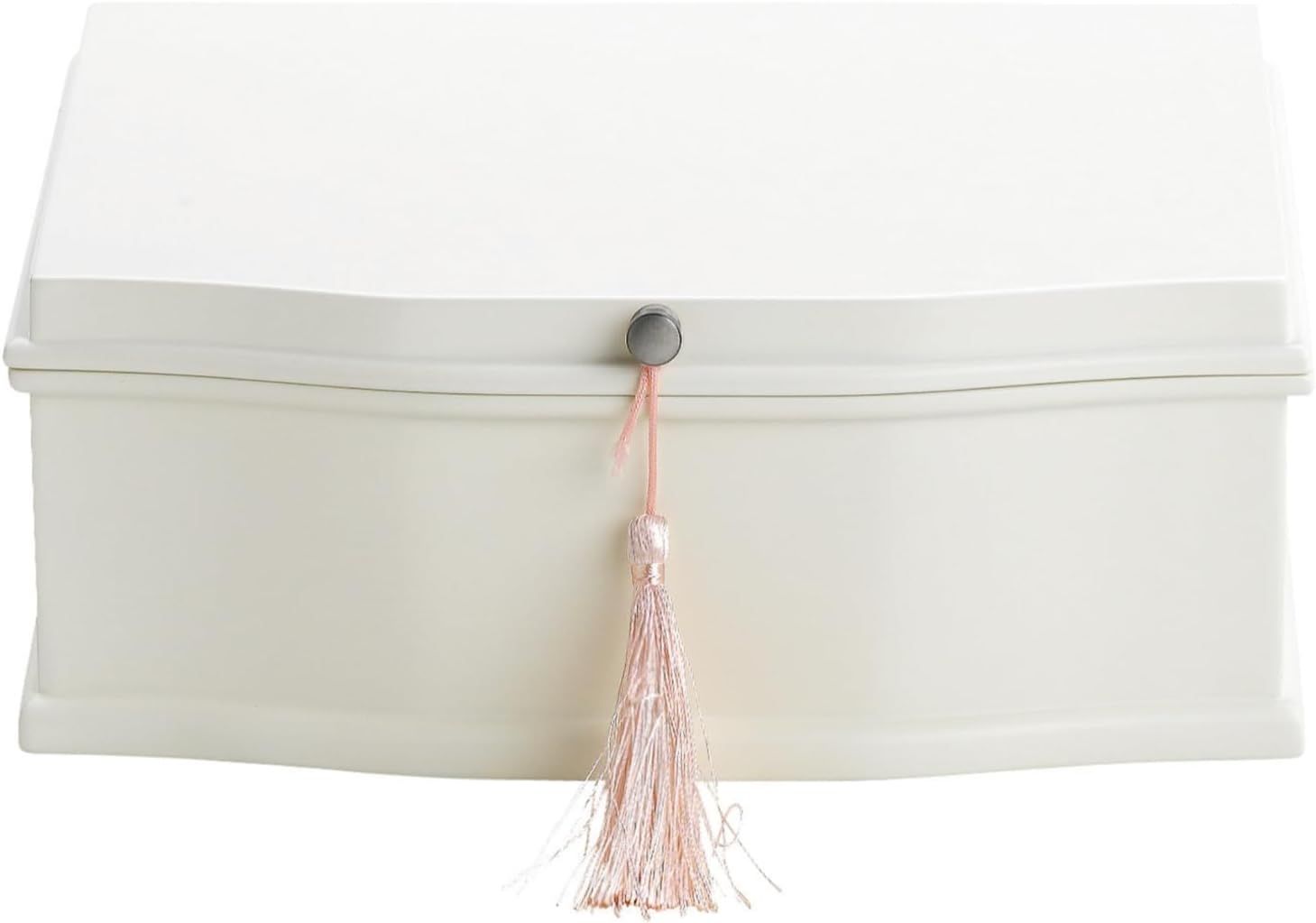 White Wood Ballerina Musical Jewelry Box with Pink Tassel