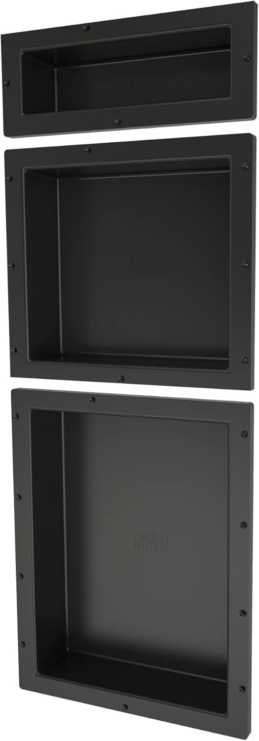 Black ABS Triple Recessed Shower Shelf with Three Inner Shelves