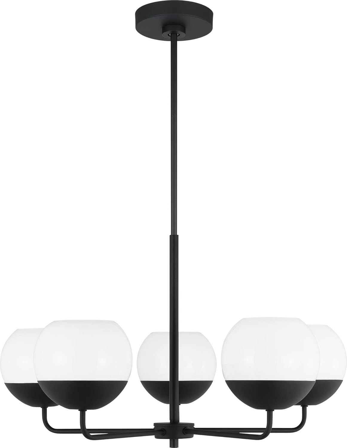 Alvin Midcentury Midnight Black 5-Light Chandelier with Milk Glass Shades