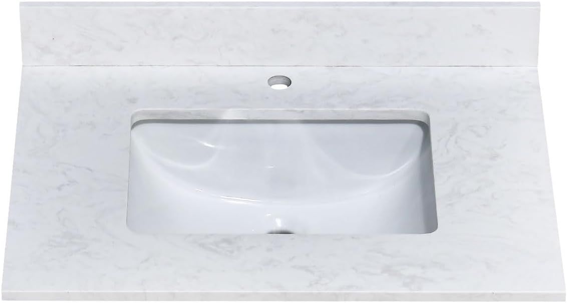 30 in. White Engineered Stone Vanity Top with Rectangular Sink