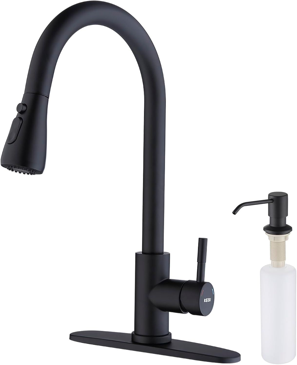 Matte Black Single Handle High-Arc Kitchen Faucet with Soap Dispenser