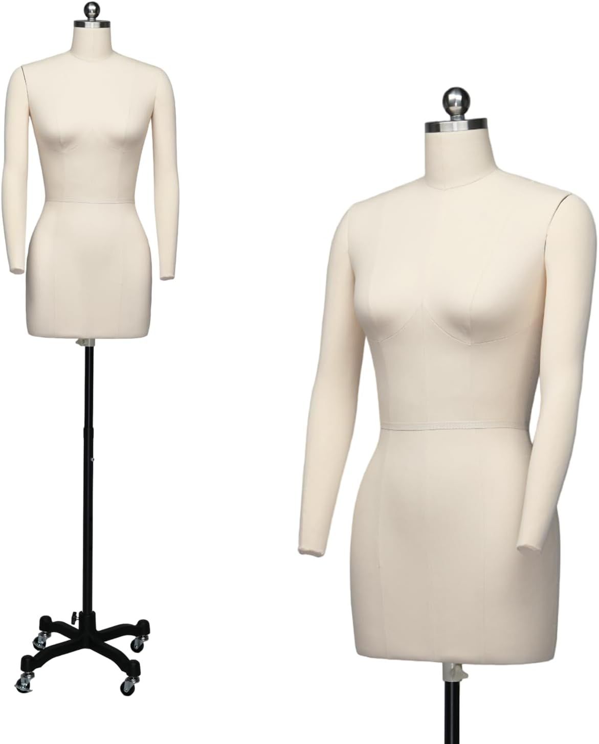 Adjustable Beige Canvas Female Dress Form with Metal Base