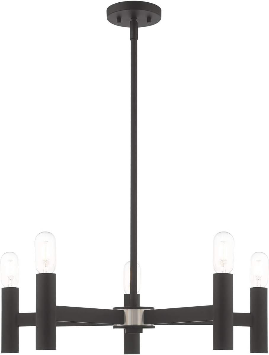 Black Industrial 5-Light Chandelier with Nickel Accents