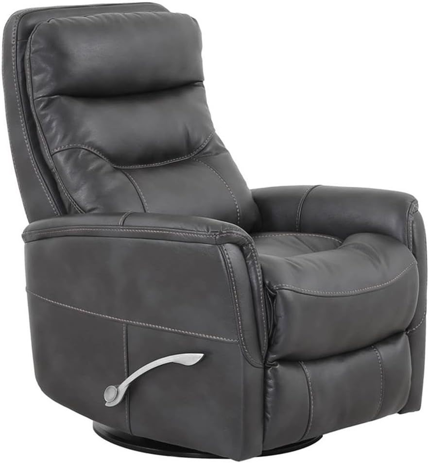 Traditional Flint Brown Leather Swivel Recliner with Wood Accents