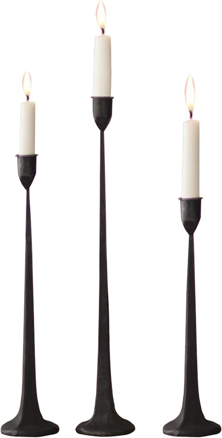 Rustic Black Iron Taper Candle Holder Set of 3