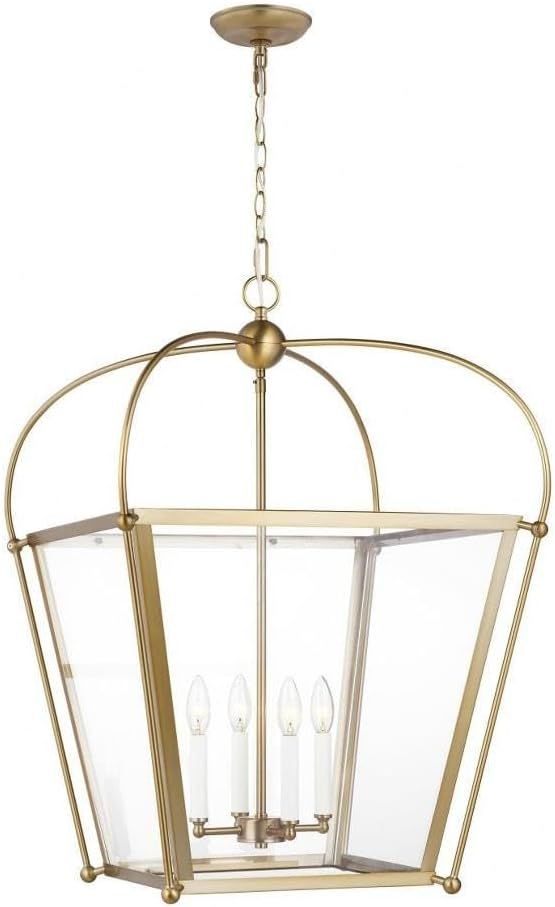 Charleston 4-Light Satin Brass Indoor Pendant with Glass Panels