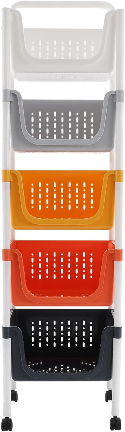 Colorful 5-Tier PP Kitchen Storage Rack with Wheels