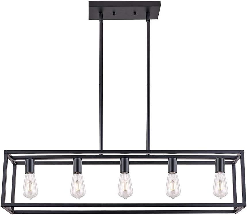 Black Industrial 5-Light Rectangular Metal Chandelier