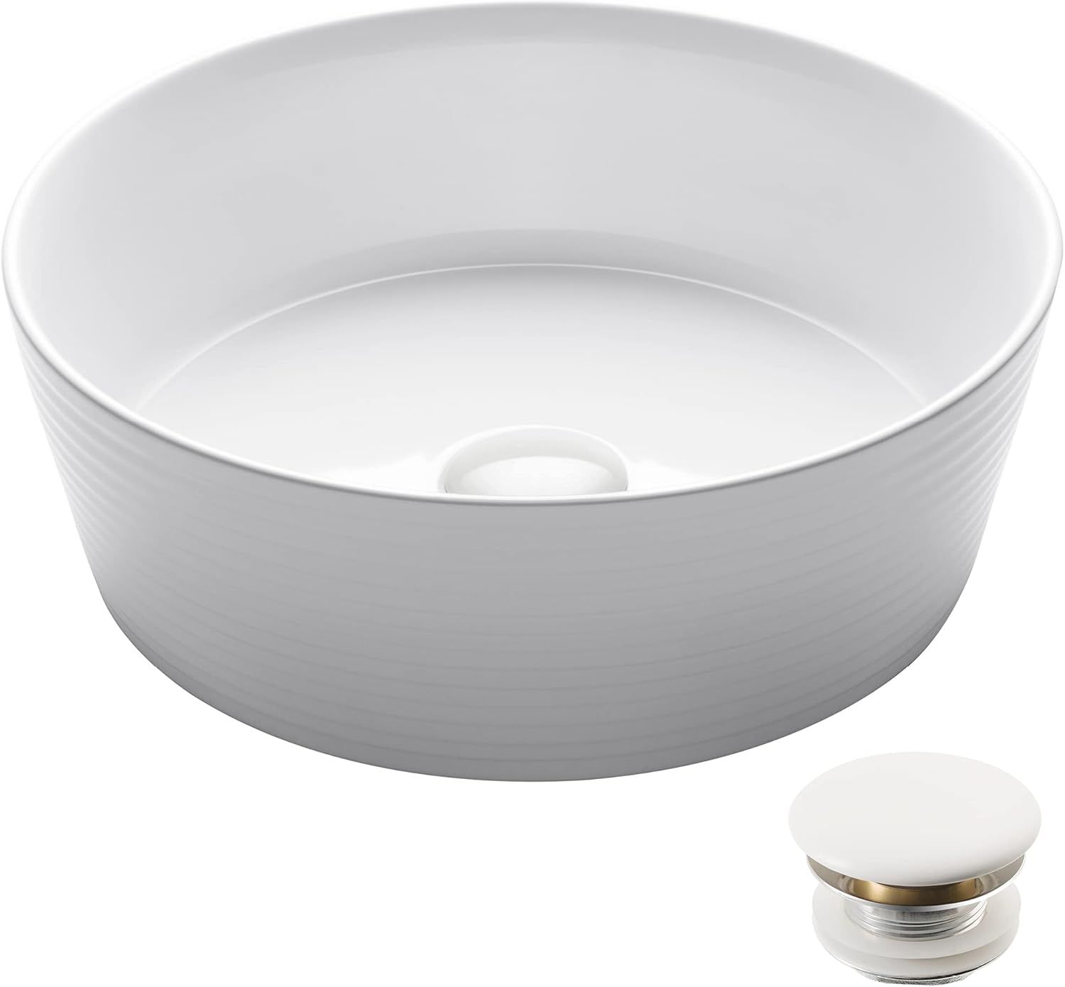 Viva Round White Ceramic Vessel Sink with Pop-Up Drain