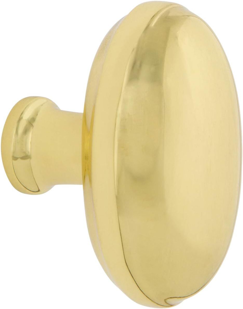 Polished Brass Oval Egg Cabinet Knob with Mounting Hardware