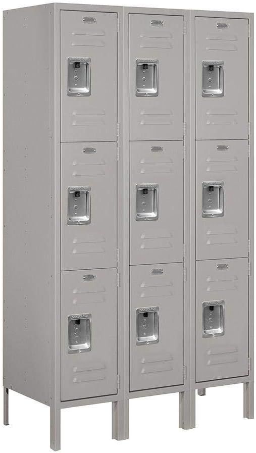 Gray Triple Tier Metal Locker with Flat Panel Doors