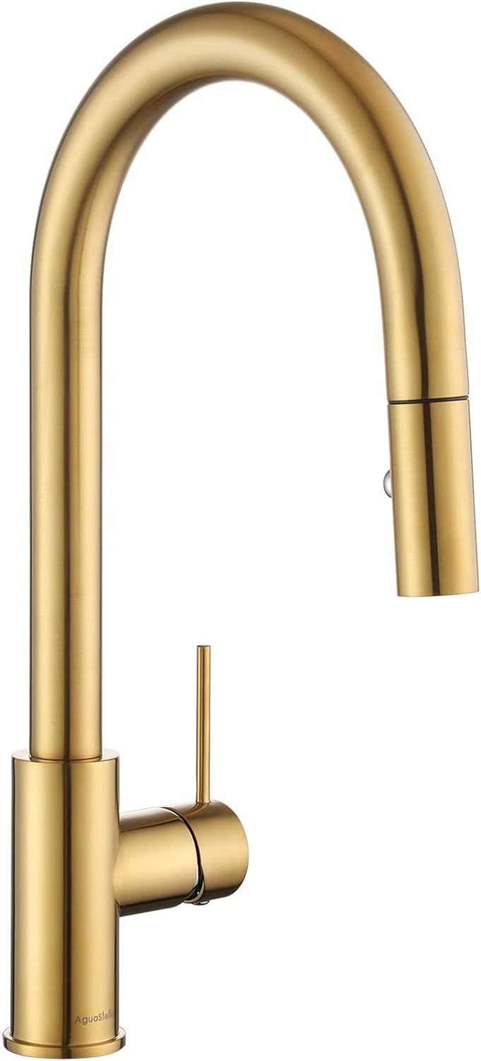 Brushed Gold Kitchen Faucet with Pull Down Sprayer and Single Handle