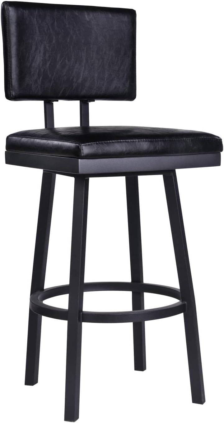 Transitional Black Faux Leather 26" Swivel Barstool with Metal Base