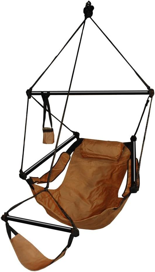 Tan Zero Gravity Hanging Chair with Cushions and Aluminum Frame