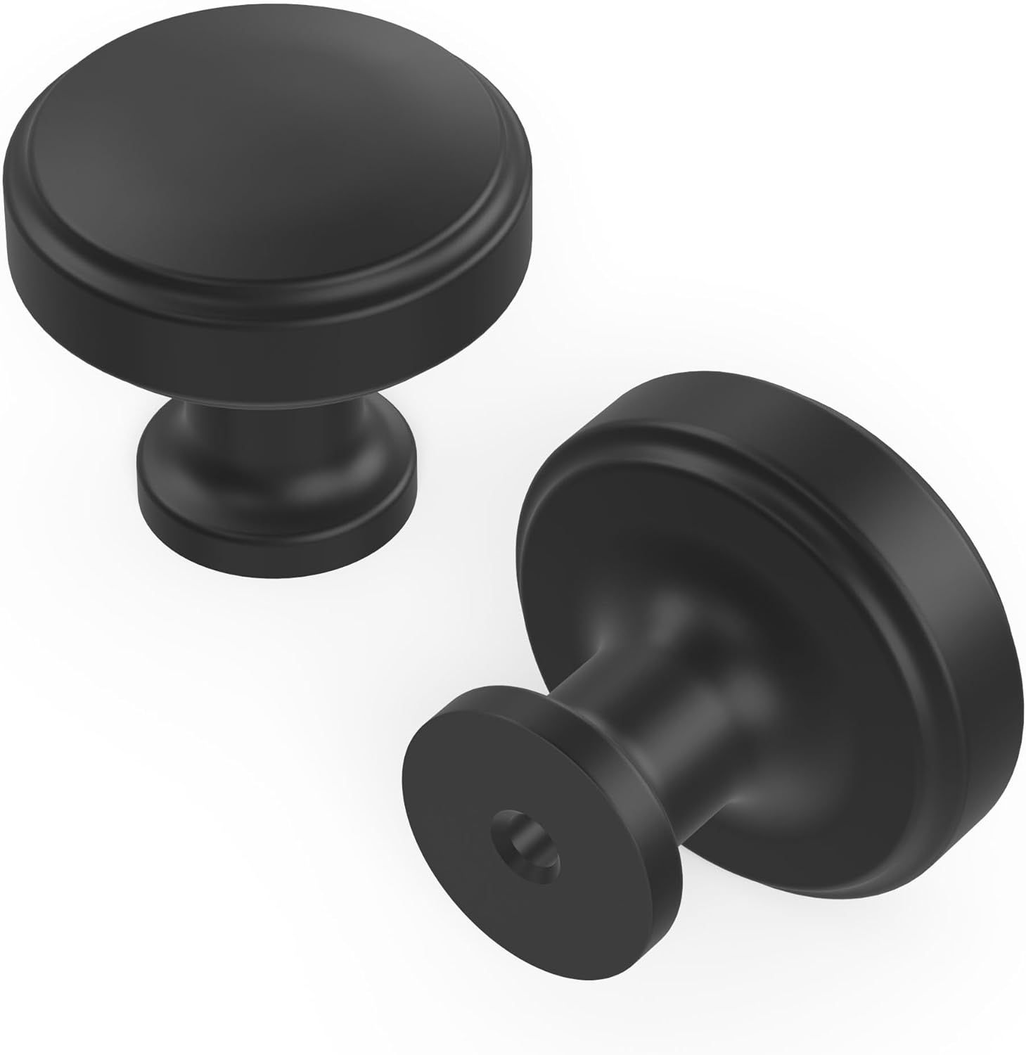 Matte Black Round Cabinet Knob with Mounting Hardware