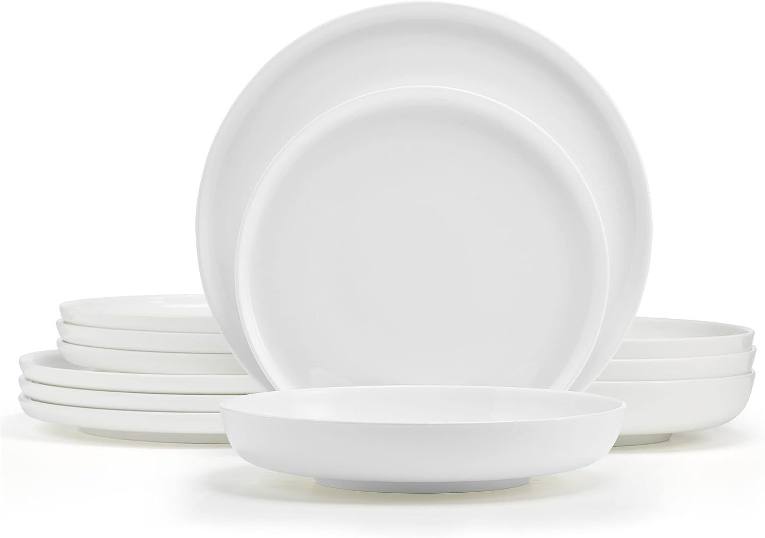 White Porcelain 12-Piece Round Dinnerware Set, Service for 4