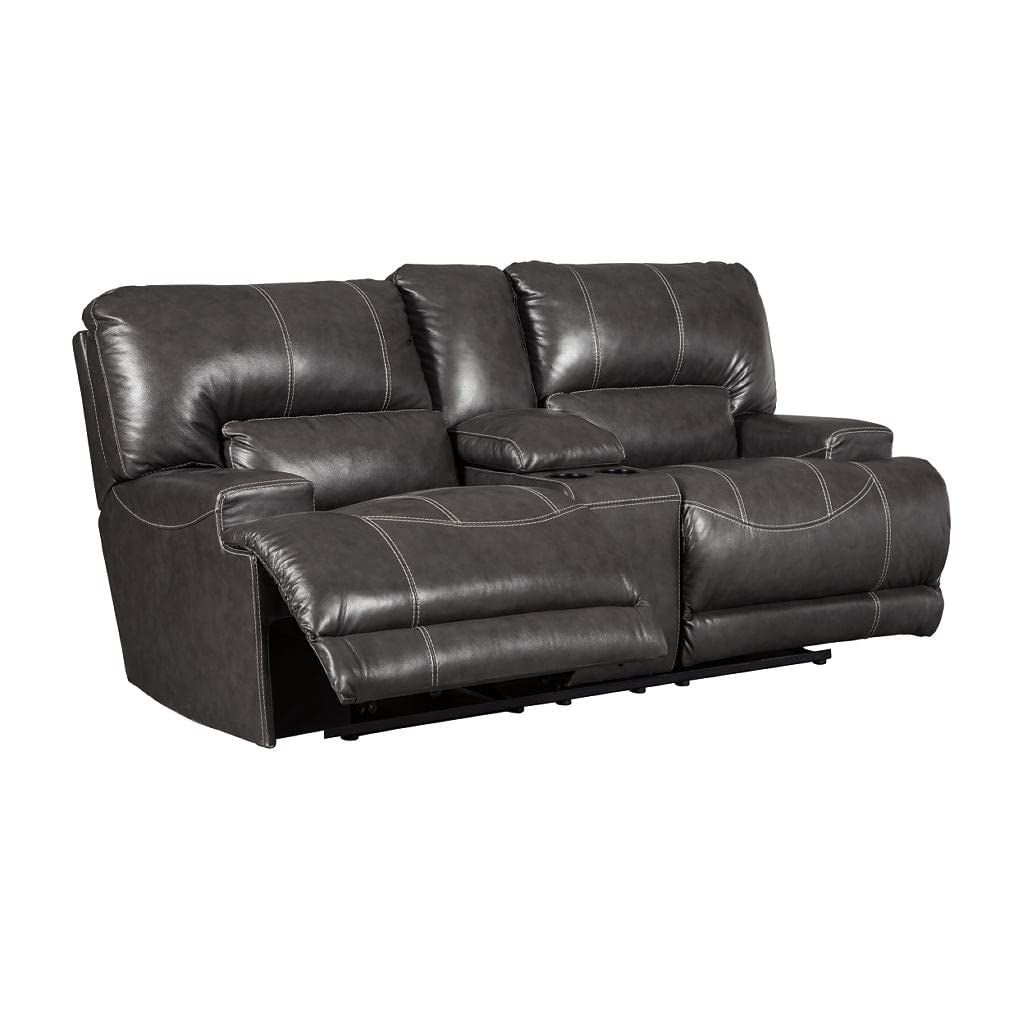 Gray Faux Leather Oversized Power Recliner with Metal Frame