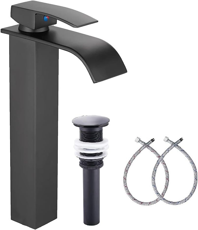 Matte Black Single Handle High Arc Bathroom Faucet with Drain Kit