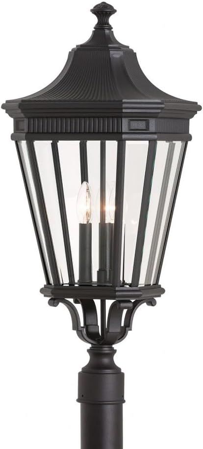 Black Aluminum 3-Light Outdoor Post Lantern with Clear Beveled Glass