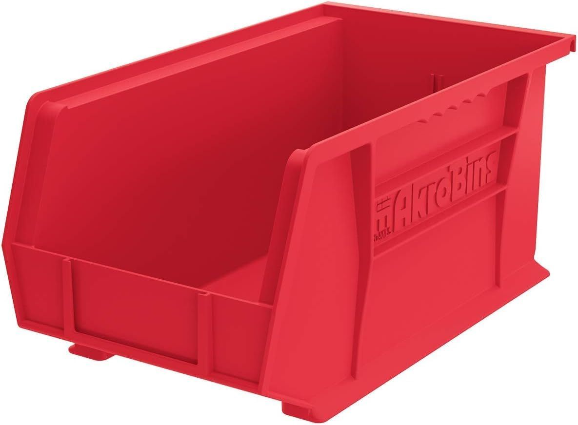 Red Heavy-Duty Plastic Stackable Storage Bin, 15-Inch