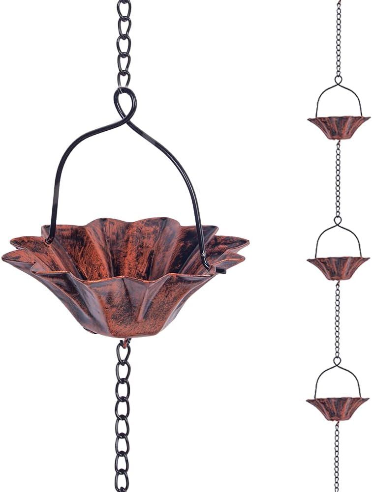 10-Foot Antique Bronze Lotus Rain Chain with Bell Pendant