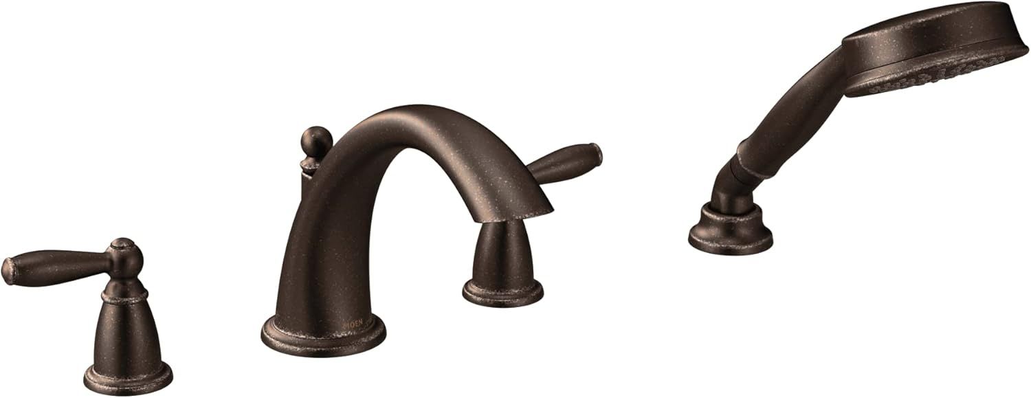 Distressed Bronze Traditional Widespread Deck Mounted Faucet with Handshower