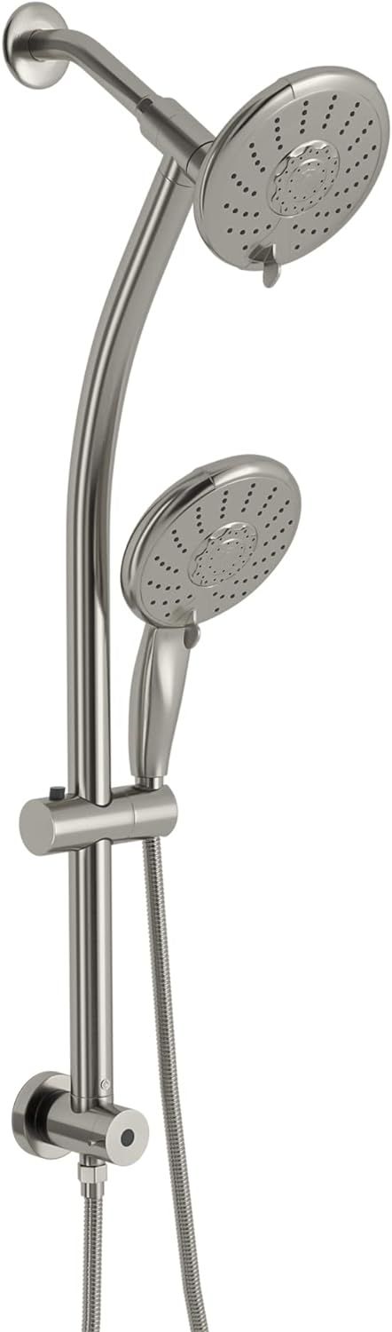 Brushed Nickel Dual Rain Shower Head with Handheld