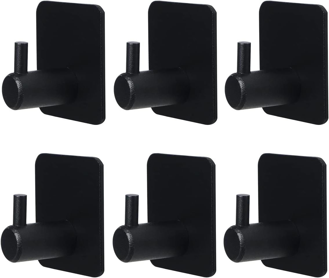 Black Aluminum Heavy Duty Adhesive Wall Hooks, 6 Pack