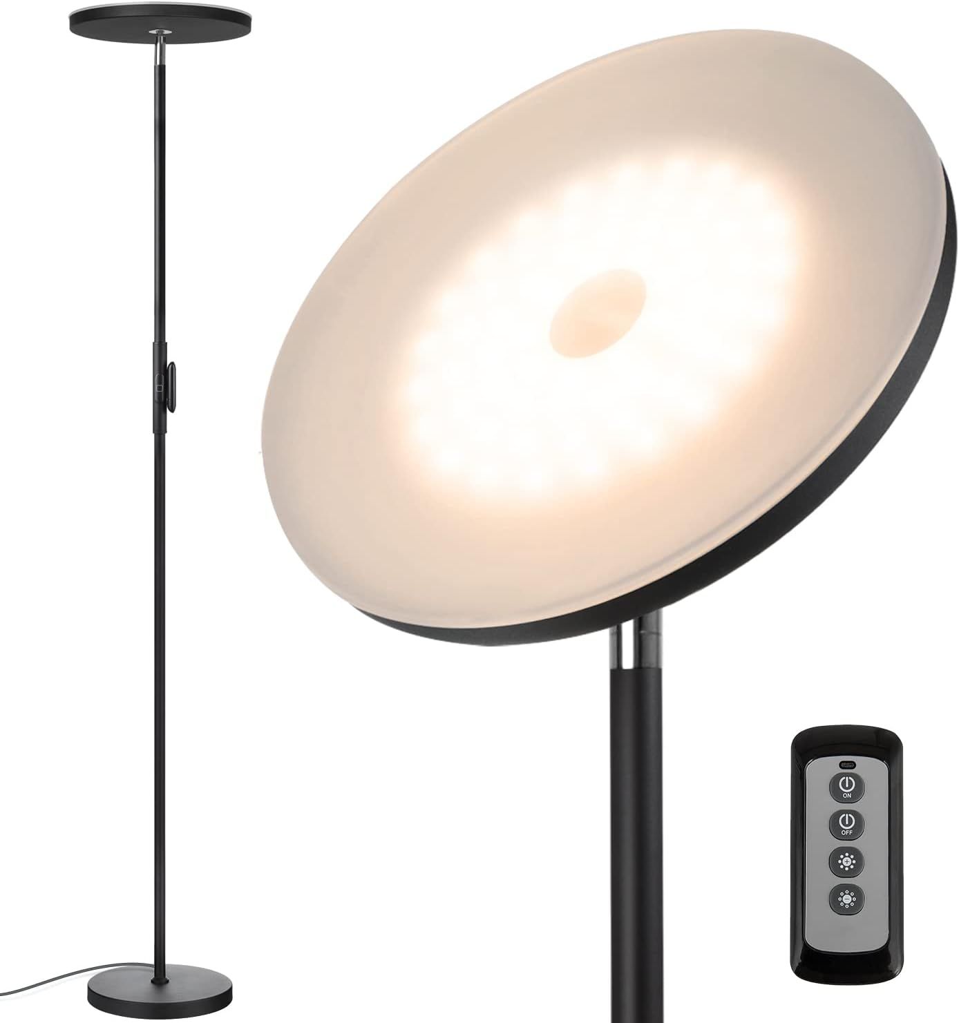 Adjustable Modern Black Torchiere Floor Lamp with LED Touch Panel