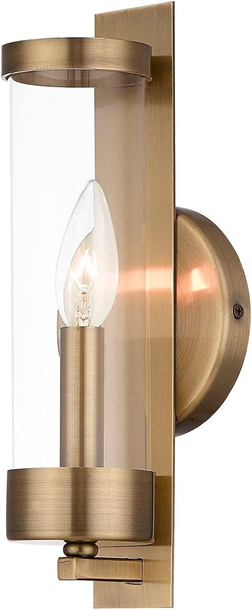 Antique Brass Dimmable Wall Sconce with Clear Glass