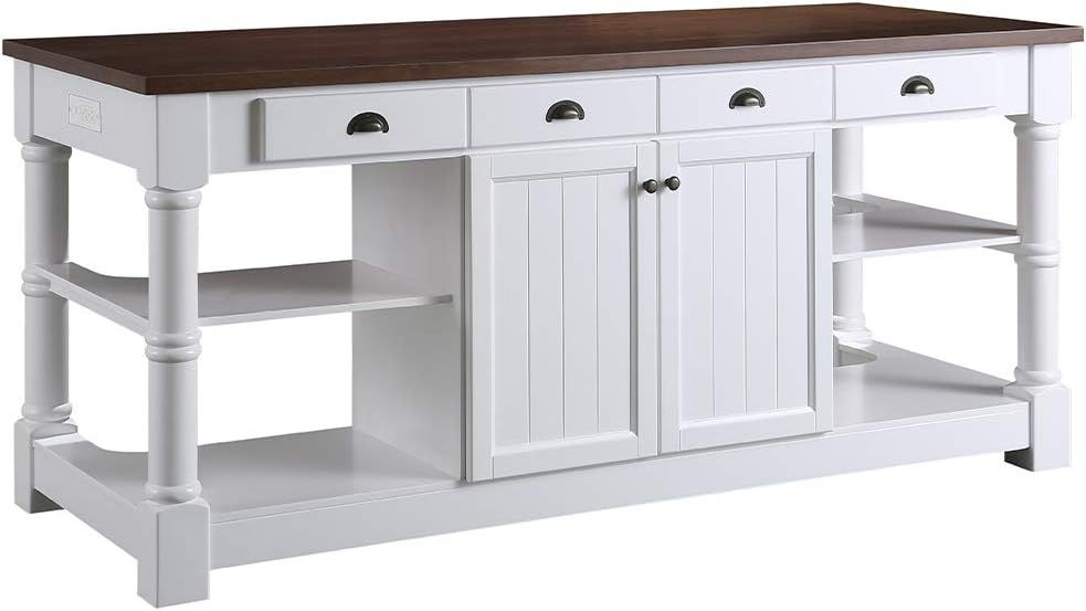 Monterey 80" White Kitchen Island with Dark Walnut Wood Countertop