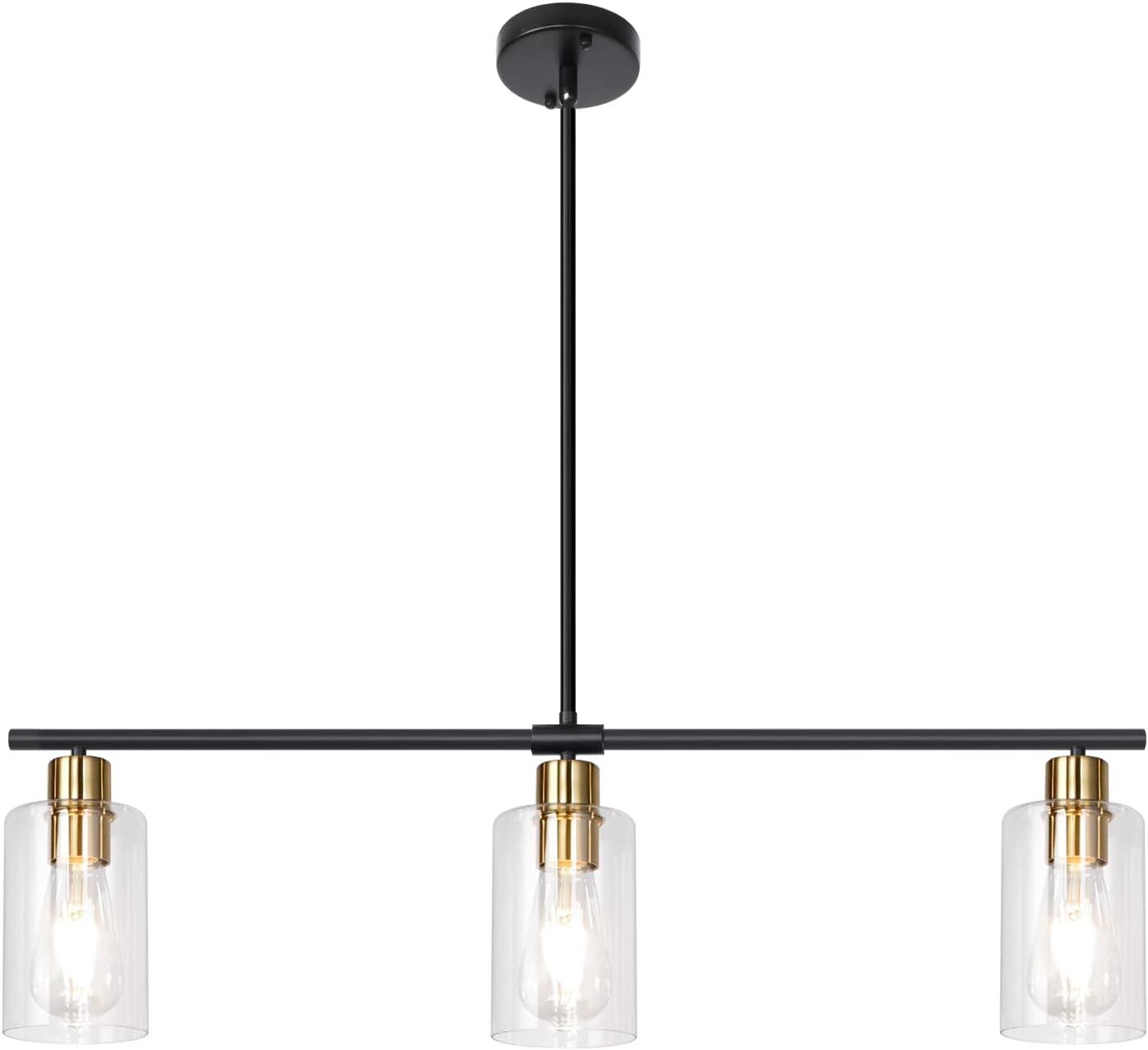 Black and Gold Linear Metal Chandelier with Clear Glass Shades