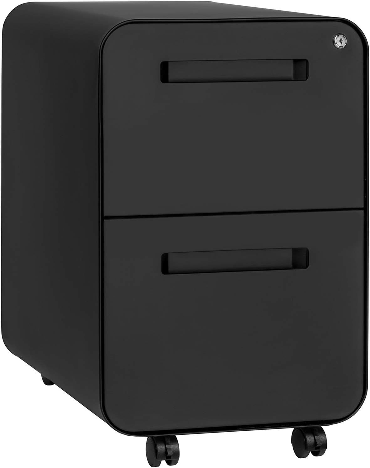 Modern Black and Wood 2-Drawer Mobile File Cabinet with Lock