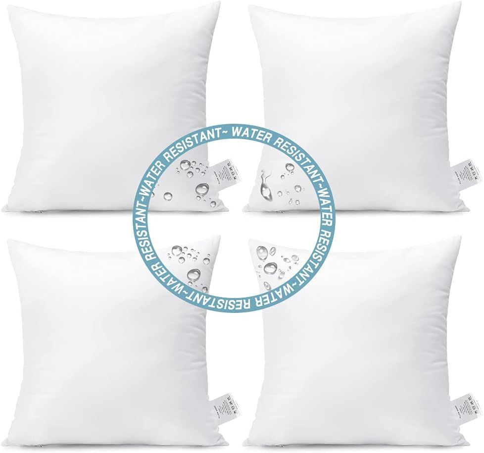 Set of 4 White Waterproof Outdoor Pillow Inserts 18x18