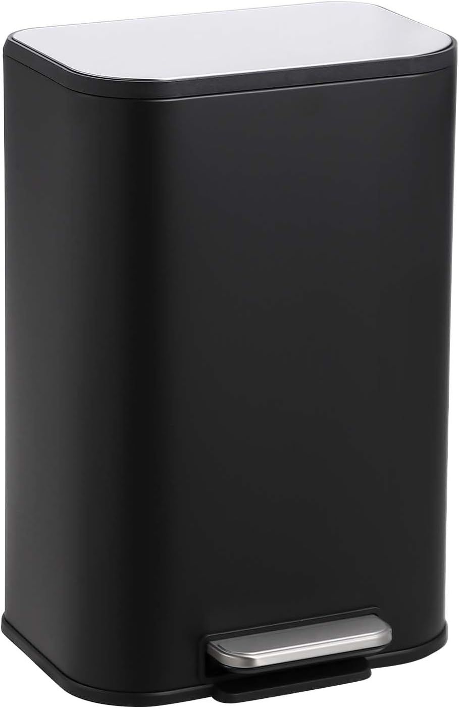 12L Matte Black Stainless Steel Rectangular Pedal Trash Can