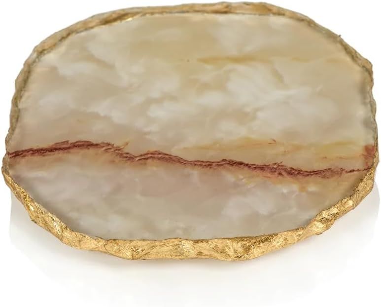 Yellow Agate Marble Glass Coasters with Gold Rim - Set of 4