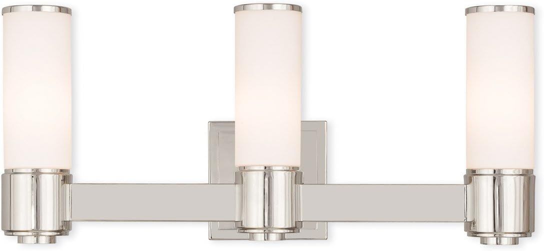 Polished Nickel Three-Light Bathroom Vanity Fixture