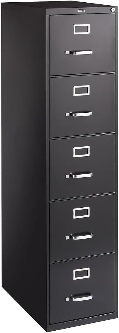 Black Steel 5-Drawer Lockable Vertical Filing Cabinet