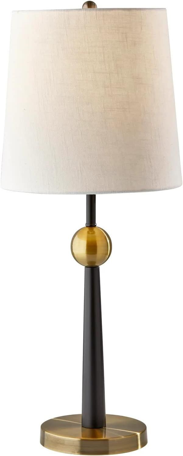 Black and Antibrass Mid-Century Modern Table Lamp with Off-White Shade