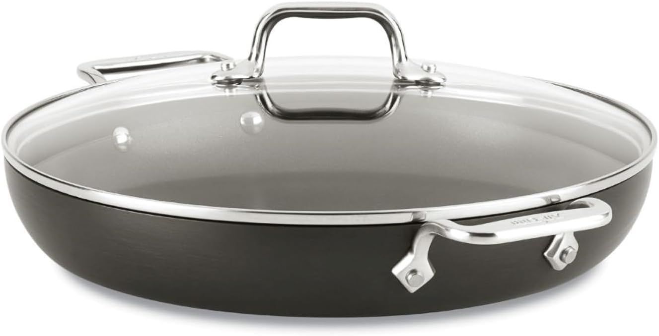 12-Inch Black Aluminum Non-Stick Pan with Lid and Stainless Steel Handles