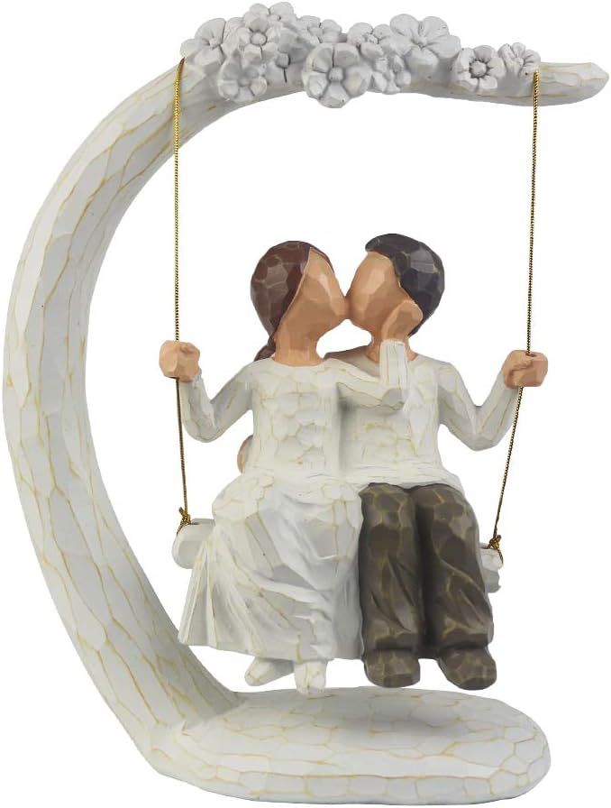 Hand-Painted Resin Romantic Couple on Swing Figurine