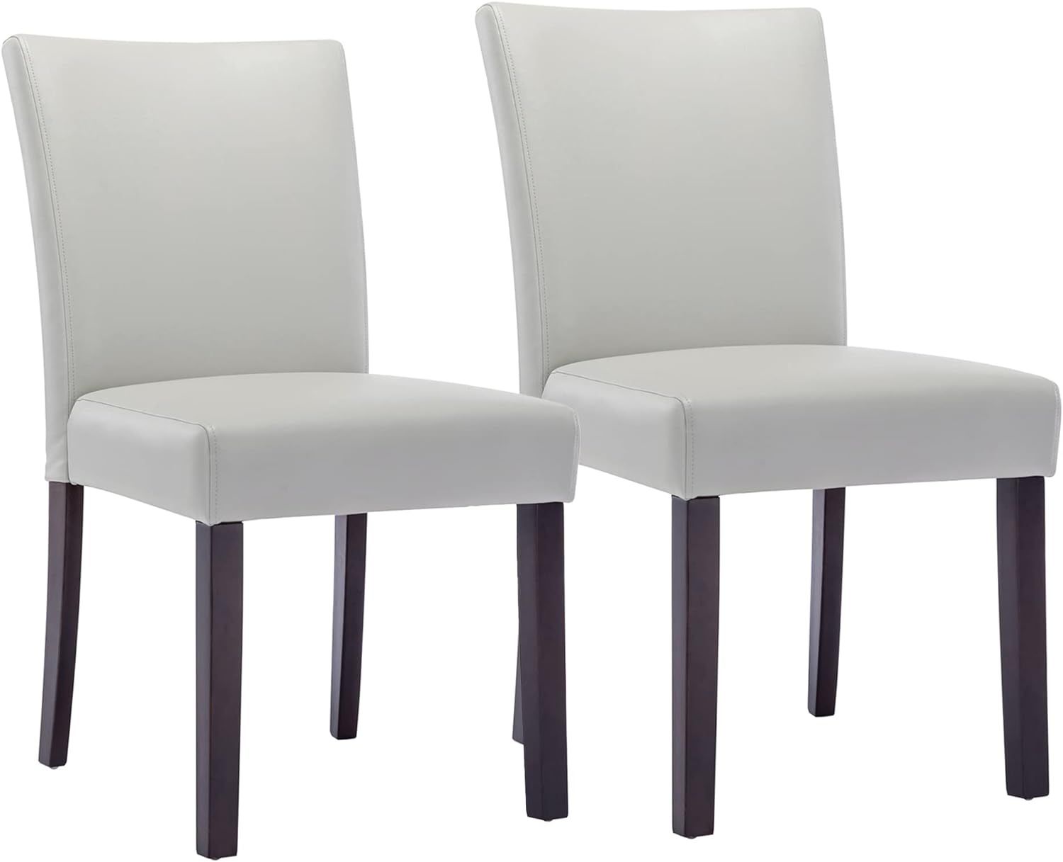 Light Grey Faux Leather Upholstered Side Chair with Wood Legs, Set of 2