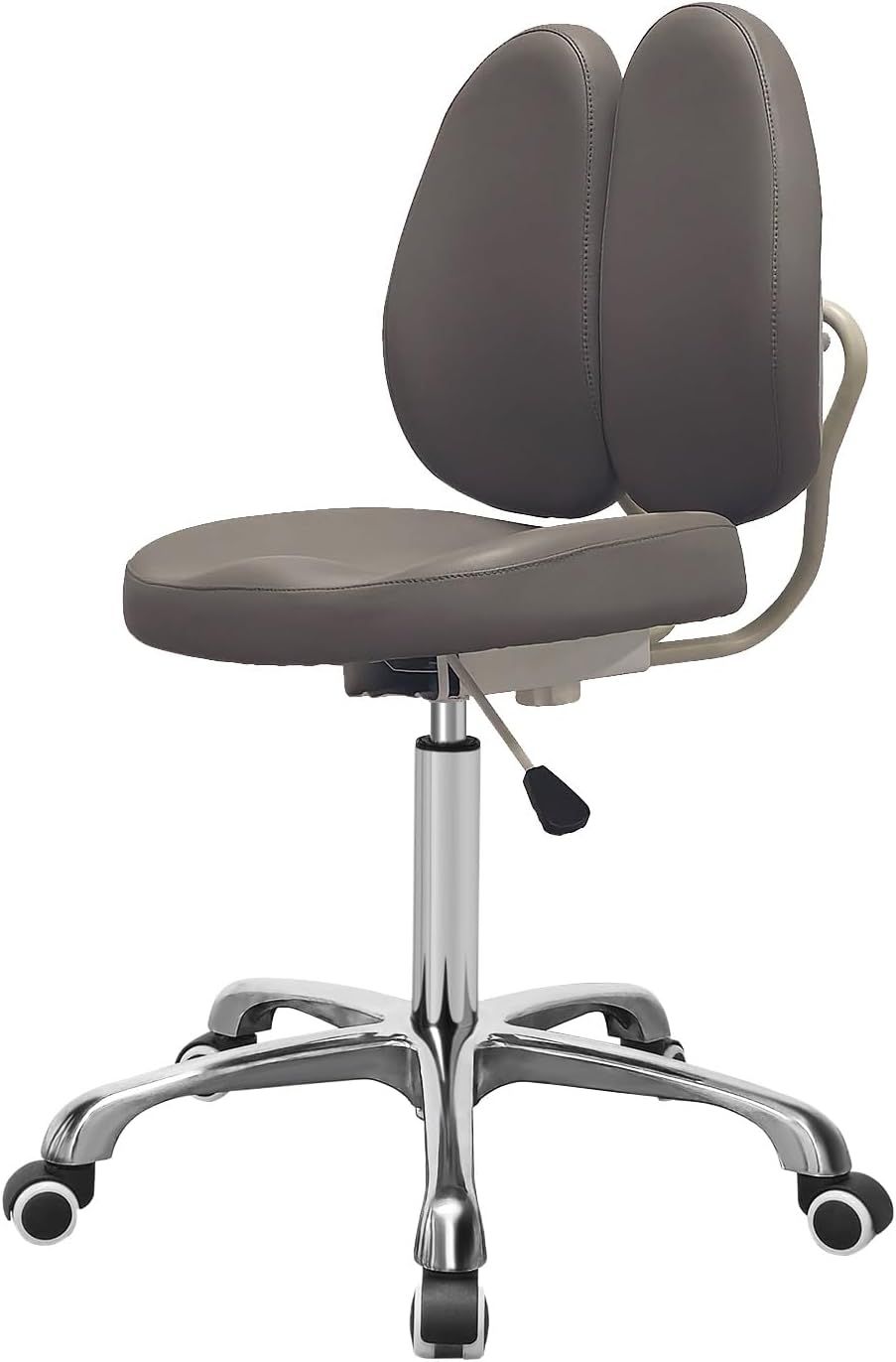 Gray Leather Ergonomic Swivel Drafting Chair with Dual Backrest