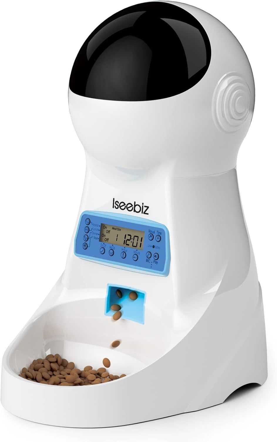 White and Black Automatic Cat Feeder with Voice Recorder