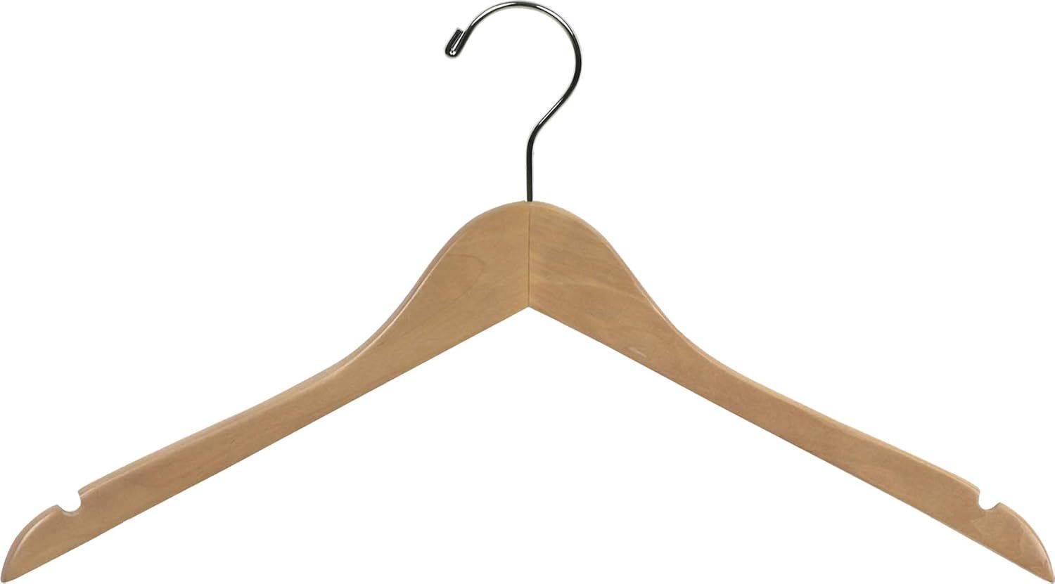 Natural Finish Wooden Hangers with Chrome Hook, 17 Inch