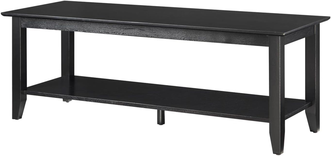 48" Black Rectangular Wood Coffee Table with Storage Shelf