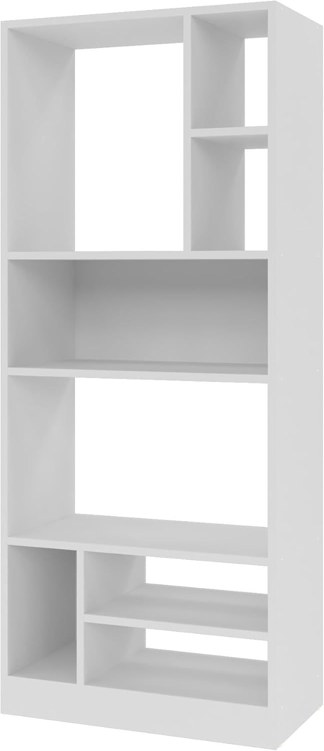 White Modern 8-Shelf Wooden Bookcase