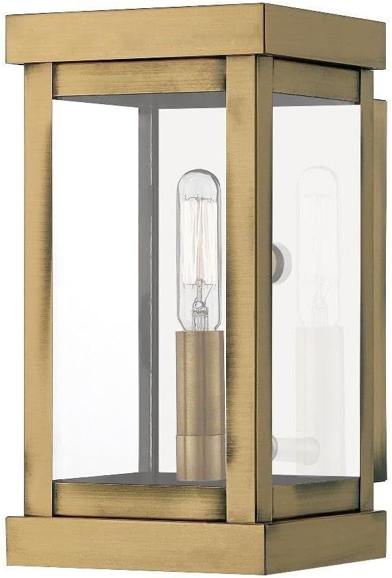 Antique Brass Clear Glass Outdoor Wall Lantern