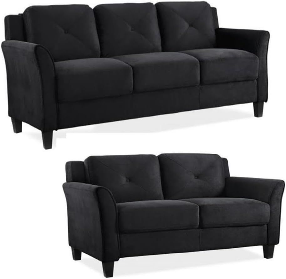 Hartford Black Microfiber Sofa and Loveseat Set